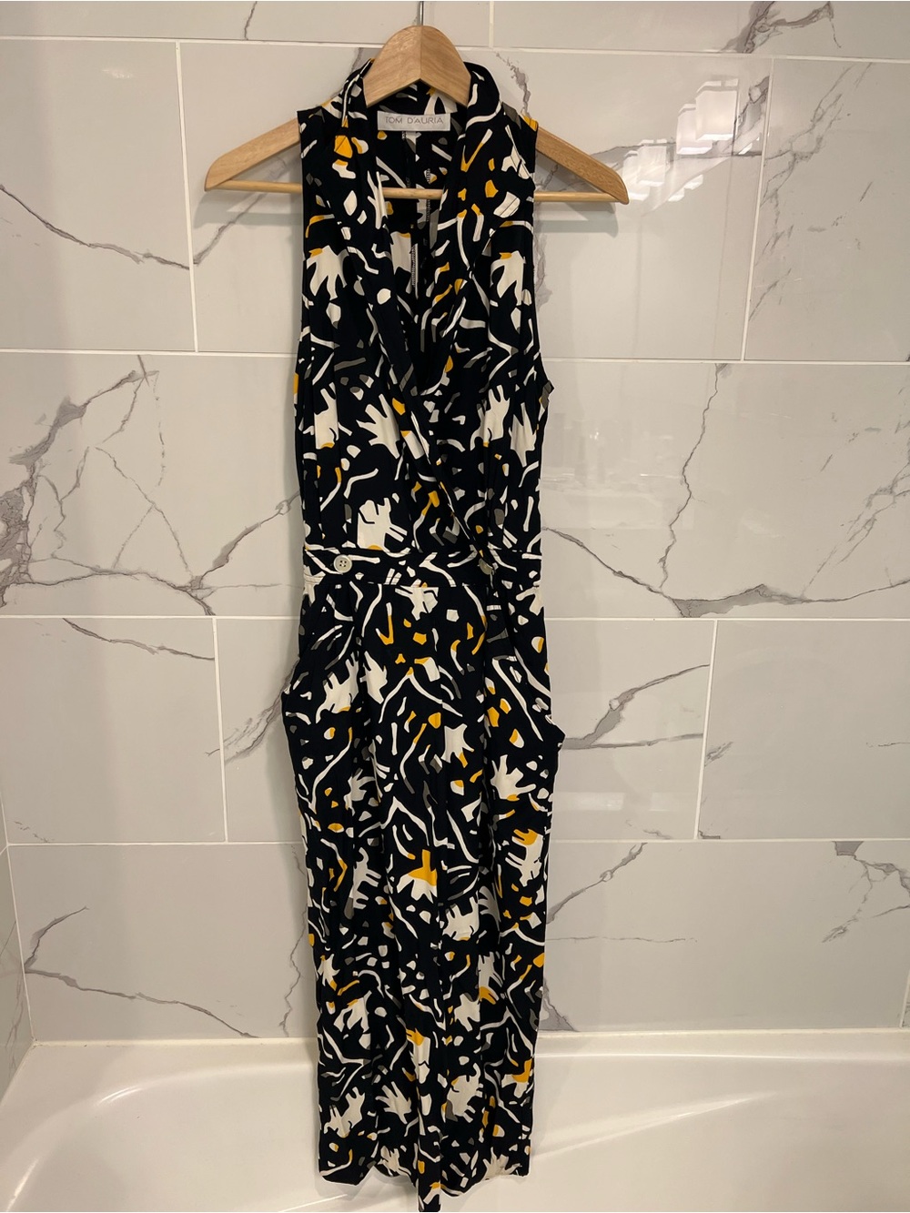 Tom D’Auria Abstract Print Sleeveless Maxi Dress. Wrap print dress. Cotton. Sm 2